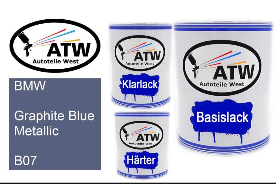 BMW, Graphite Blue Metallic, B07: 1L Lackdose + 1L Klarlack + 500ml Härter - Set, von ATW Autoteile West.